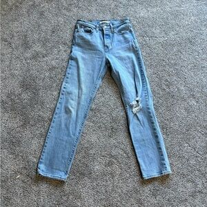 Wrangler “Wedgie Straight” Sky Blue Distressed Women's Jeans
